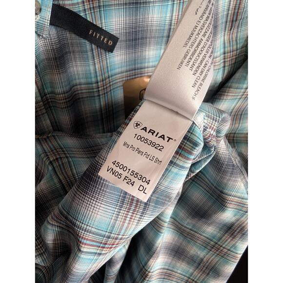 Ariat Pro Series Shirt Men XL Teal Plaid Fitted Long Sleeve Button Down 10053922 - Picture 4 of 4